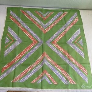 Vintage Burmel Silk Blend Green 22 Square Sheer Geometric Hand Rolled Japan